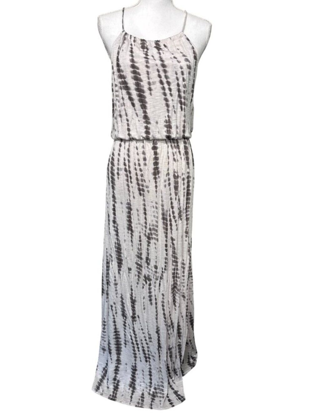 Cynthia Rowley Gray Tie-Dye Maxi Dress M Elastic Waist & Spaghetti Straps Travel - Picture 1 of 16